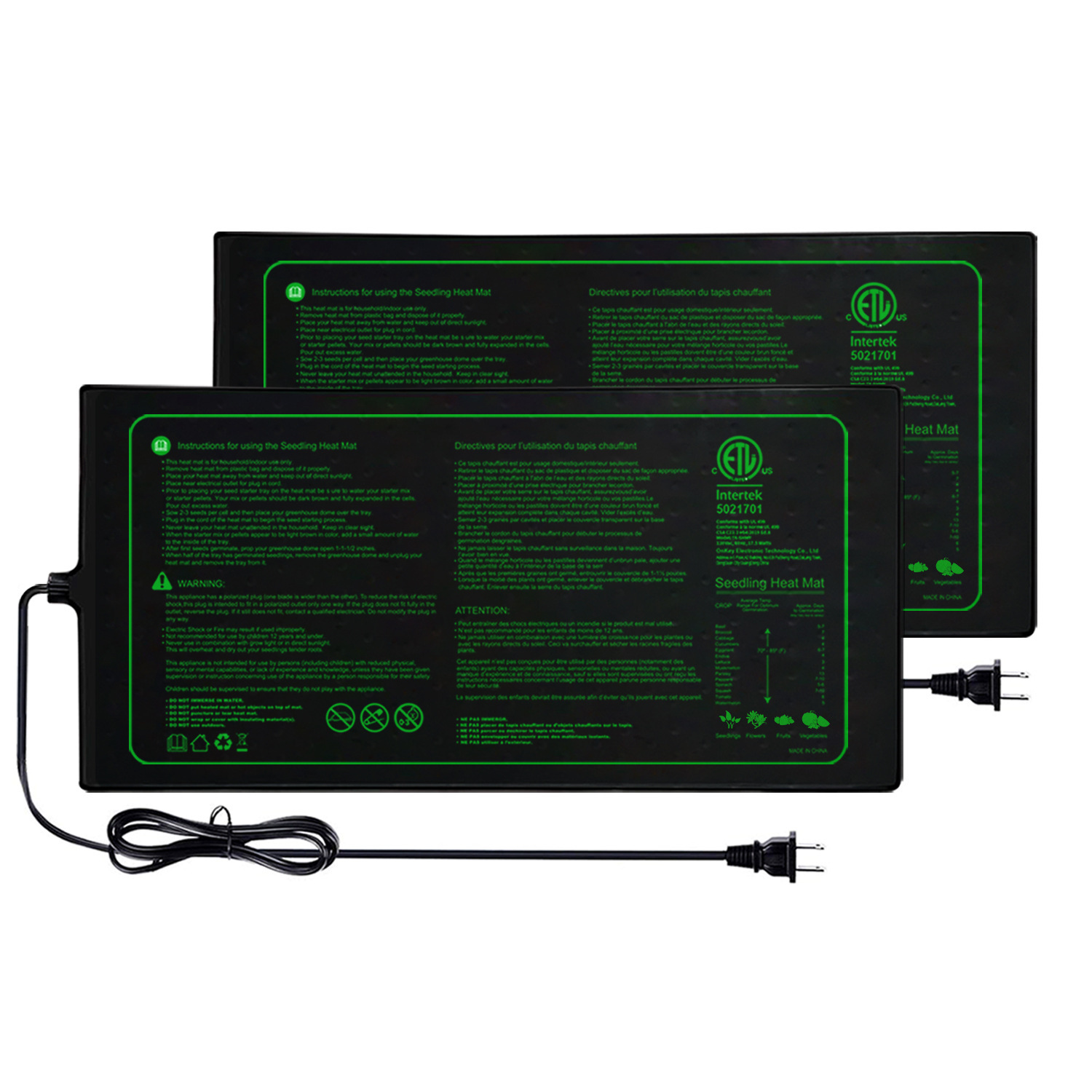 Seedling Heat Pad - Two-pack 20x10Inch Seedling Heat Mat Waterproof