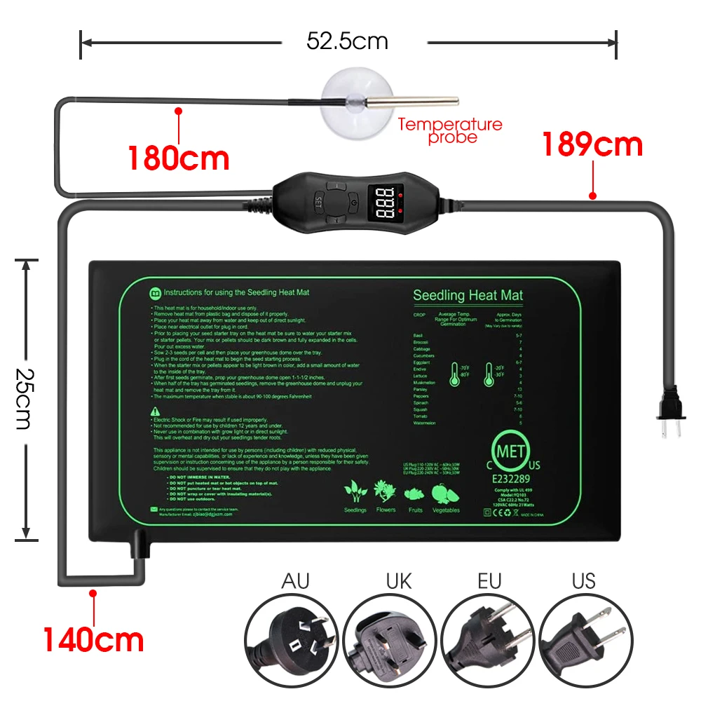 50W EU-US/UK/AU Adjustable The - огляд і ціна Seedling Heat Pad